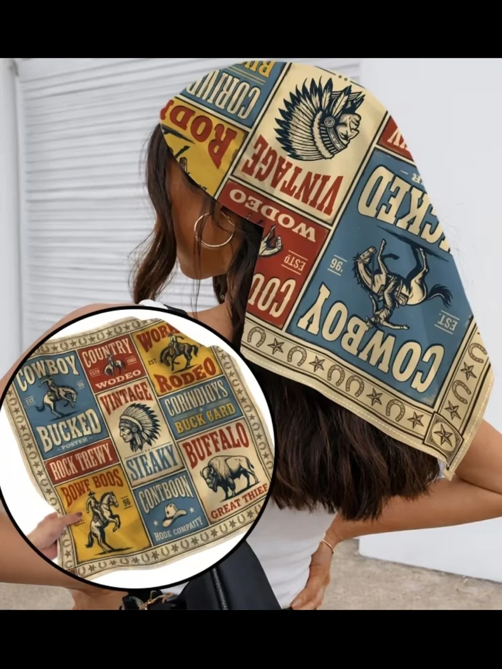 Vintage Western Print Scarf - Western Typography 35”